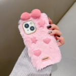 Bow Pattern Furry Soft Phone Case with Furry Bracelet - Image 2