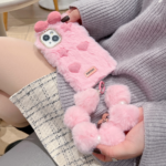 Bow Pattern Furry Soft Phone Case with Furry Bracelet - Image 3