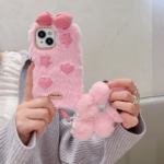 Bow Pattern Furry Soft Phone Case with Furry Bracelet - Image 4