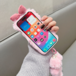 Bow Pattern Furry Soft Phone Case with Furry Bracelet - Image 6