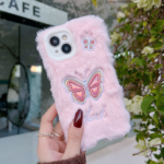 Butterfly Embroided Camera Protection Fur Phone Case - Image 3