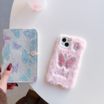 Butterfly Embroided Camera Protection Fur Phone Case - Image 2