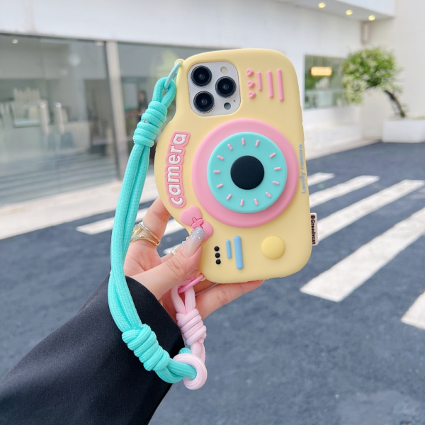 Retro Camera Shape Stand Phone Case With Lanyard Strap 14 Pro Max
