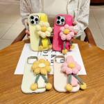 Silicone Metal Ring Flower Wrist Strap Holder Phone Back Case