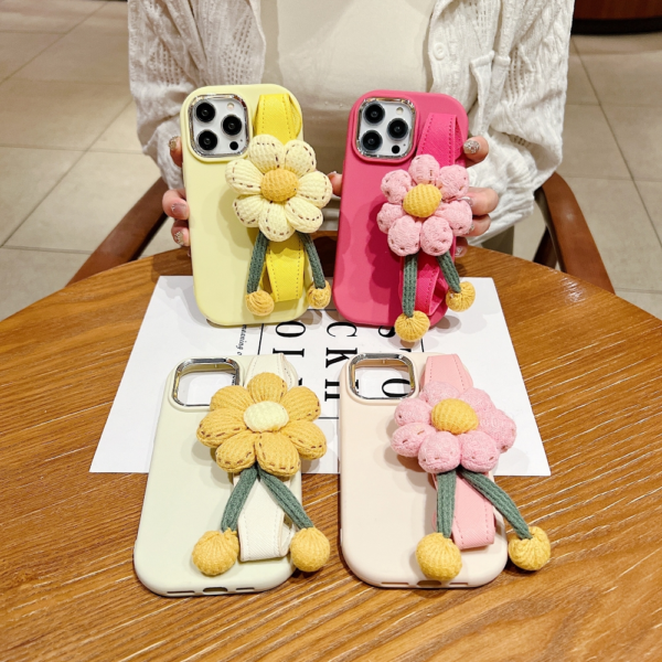 Silicone Metal Ring Flower Wrist Strap Holder Phone Back Case