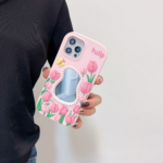 Silicone Tulip Embossed Pearl Mirror Phone Case - Image 2