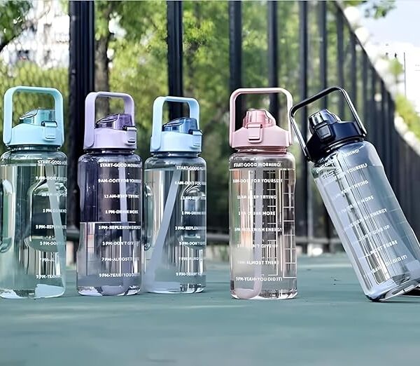 2 Litre Water Bottle with Motivational Time Marker, Straw & Handle -Leakproof, Durable, Non-Toxic, BPA-Free for Office